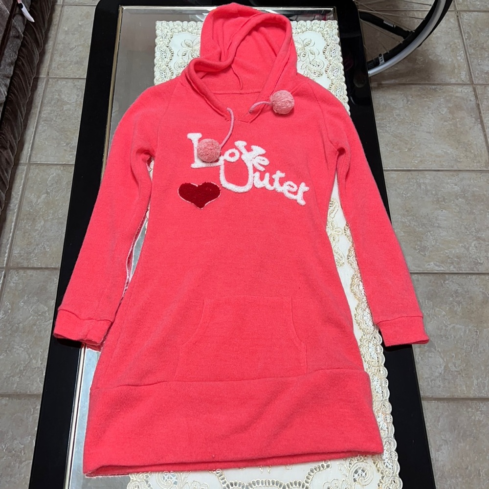 Coral red knit hooded sweater